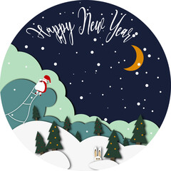 santa claus new year christmas trees month snow hare winter and night