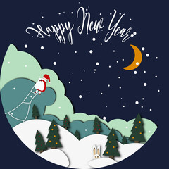 santa claus new year christmas trees month snow hare winter and night
