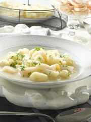 Verdura en salsa, guiso. Vegetables in sauce, stew.