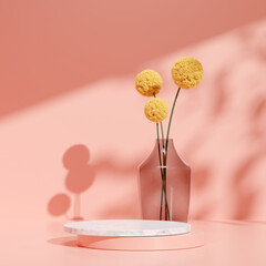 3D rendering image illustration of empty space podium display for product mockup natural background