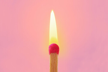 Pink match with flame on pink background - Concept of women and creative thinking - 486216788