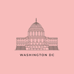 washington dc city building line art logo vector symbol illustration design, capitol building