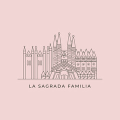 sagrada familia line art building icon logo vector symbol illustration design - obrazy, fototapety, plakaty