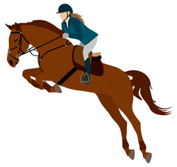 Horse rider, horse jump in equestrian sports. Vector illustration