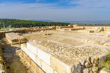 Ancient archaeological ruins, and landscape, Tel Megiddo National Park - obrazy, fototapety, plakaty