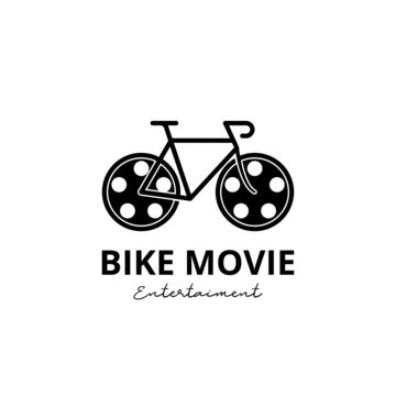 bike movie roll cinema studio logo design vector