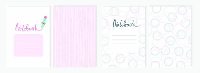 Vector illustartion templates cover pages for notebooks, planners, brochures, books. 