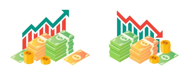 US Dollar Fluctuation with Money Bundle Illustrations