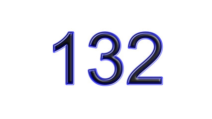 blue 132 number 3d effect white background