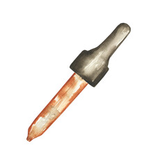 Dropper for essential oil isolated on white background. Watercolor hand drawing illustration of glass dropper with brown cap.