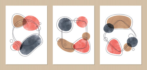 Isolated abstract watercolor geometric shapes frame set