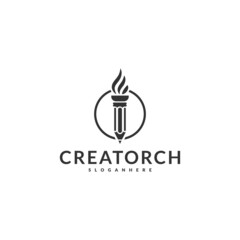 pen, pencil and torch logo design