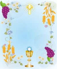   background with distinctive symbols of holy communion  - 486221333