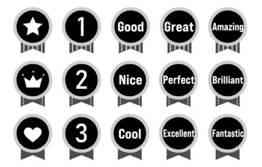 モノクロのかわいいメダルのイラストセット7