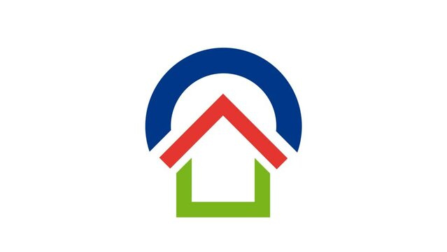 Animated logo of green house, low energy consumption building