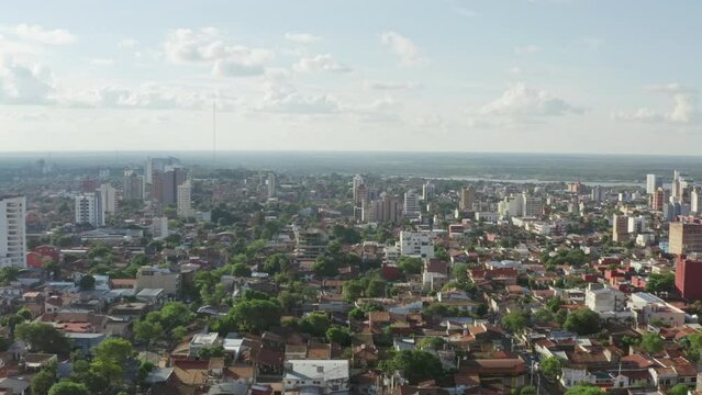 Aerial view Asuncion cityscape. The historic city center and downtown with Latin American architecture.