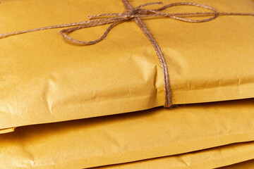 Close up shot of stack of padded mailing envelopes