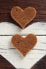 Heart-shaped slices of bread