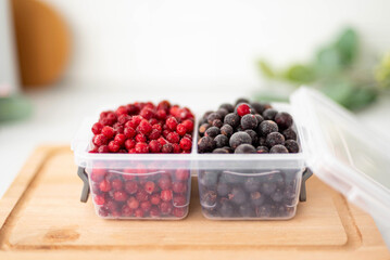 frozen cranberries and in plastic containers