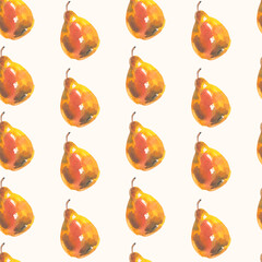 Seamless pattern with hand drawn watercolor pears. 
Design for wrapping paper, wallpaper, textile, backdrop and other.
