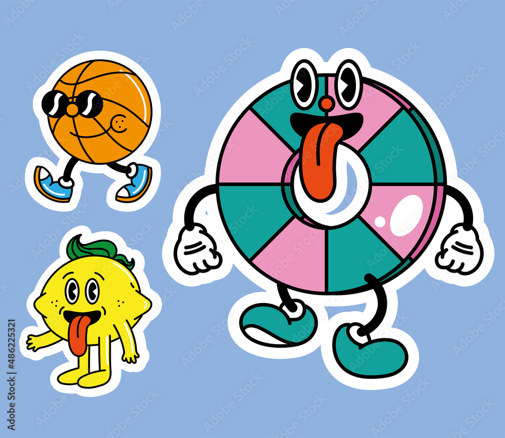 Sticker set comic cartoon characters