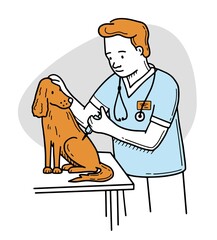 Vector illustration of a veterinarian treats a dog. Beagle. doctor. Pet Shop. Pets. Care. Scribble. hand drawing
