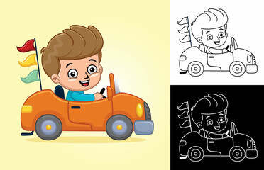 Cartoon little boy on car