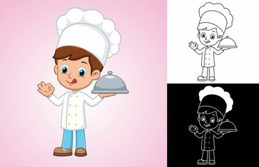 Cartoon chef boy serving food