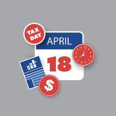 Tax Day Reminder Concept - Calendar Design Template - USA Tax Deadline, Date for IRS Federal Income Tax Returns:18th April, Year 2023