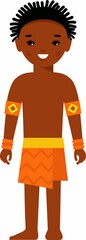 Vector illustration of african american, hawaiian children, boy. African men dressed in national costumes.