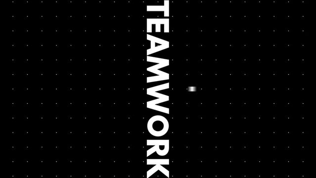 teamwork typographic banner, intro, 2d micro animation, cartoon, illustration, clip art, jingle alpha channel, black and white.