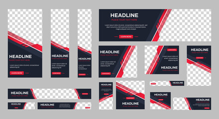 Business banner design web template Set, Horizontal header web banner. Black and red. cover header background for website design, Social Media Cover ads banner, flyer, invitation card
