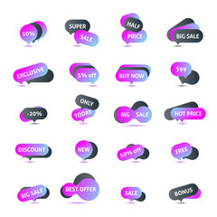 Vector stickers, price tag, banner, label. Coupon sale, offers and promotions vector template. Shop price tag, retail, commerce, business