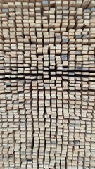 Wooden bars in rows and columns.