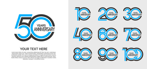set of anniversary premium logo with black and blue color isolated on white background