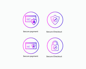 Set of secure payment, secure checkout line icon 

