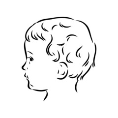 Hand drawn little kid portrait in profile, Vector sketch isolated on white background, Line art illustration