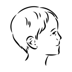Hand drawn little kid portrait in profile, Vector sketch isolated on white background, Line art illustration