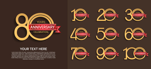 set of anniversary premium logo with gold color isolated on brown background