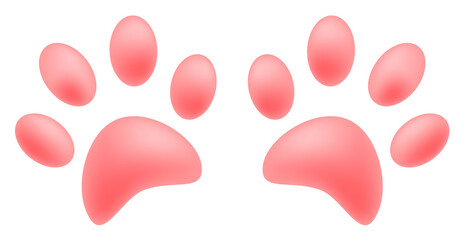 pink of pads of cat paws. Animal paw prints on ground. 3d vector isolated on white background