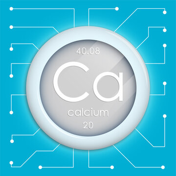 Realistic button with calcium symbol. Chemical element is calcium. Vector isolated on white background