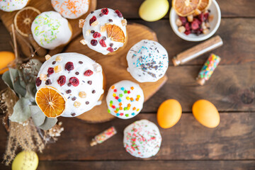 Easter cake holiday colorful easter egg homemade pastry sweet dessert easter treat meal food snack on the table copy space food background 