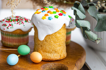 Easter cake holiday colorful easter egg homemade pastry sweet dessert easter treat meal food snack on the table copy space food background 