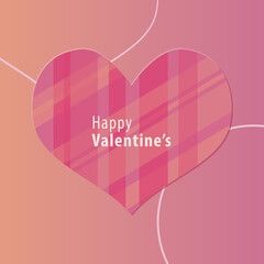 Abstract and trendy Happy Valentine's card with heart shape grid pattern in pink and coral colors with gradient and geometric background. Vectored. Square greeting for 14th February. Color trends 2022