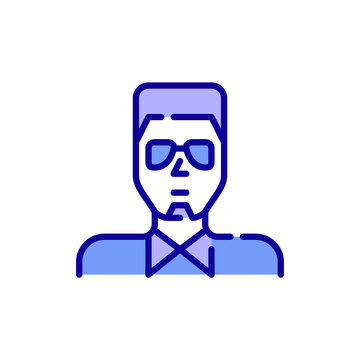 Young man with small beard and trendy haircut, wearing a shirt. Pixel perfect, editable stroke color avatar icon