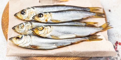 sprat smoked small fish herring salted seafood meal food snack on the table copy space food background 