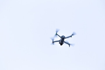 Drone flying white or grey background