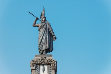 Cuitlahuac tenth tlatoani of the Aztec state has a monument to him in present-day Mexico City. monument, struggle for freedom. against the backdrop of a clear peaceful sky