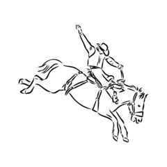 An hand drawn freehand vector - RODEO. Scene from the american culture.