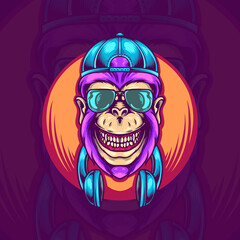 Gorilla With Headphone Illustration